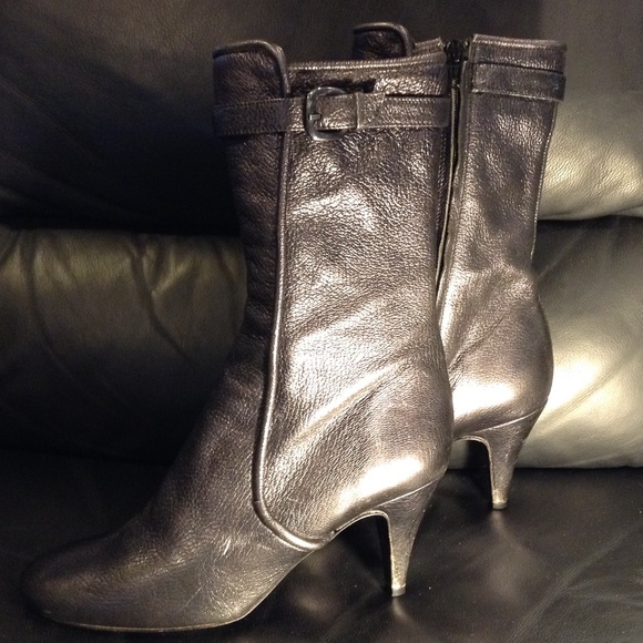 Belle by Sigerson Morrison Women's 7.5B Black Metallic Mid Calf Boots Made Italy - Picture 5 of 15